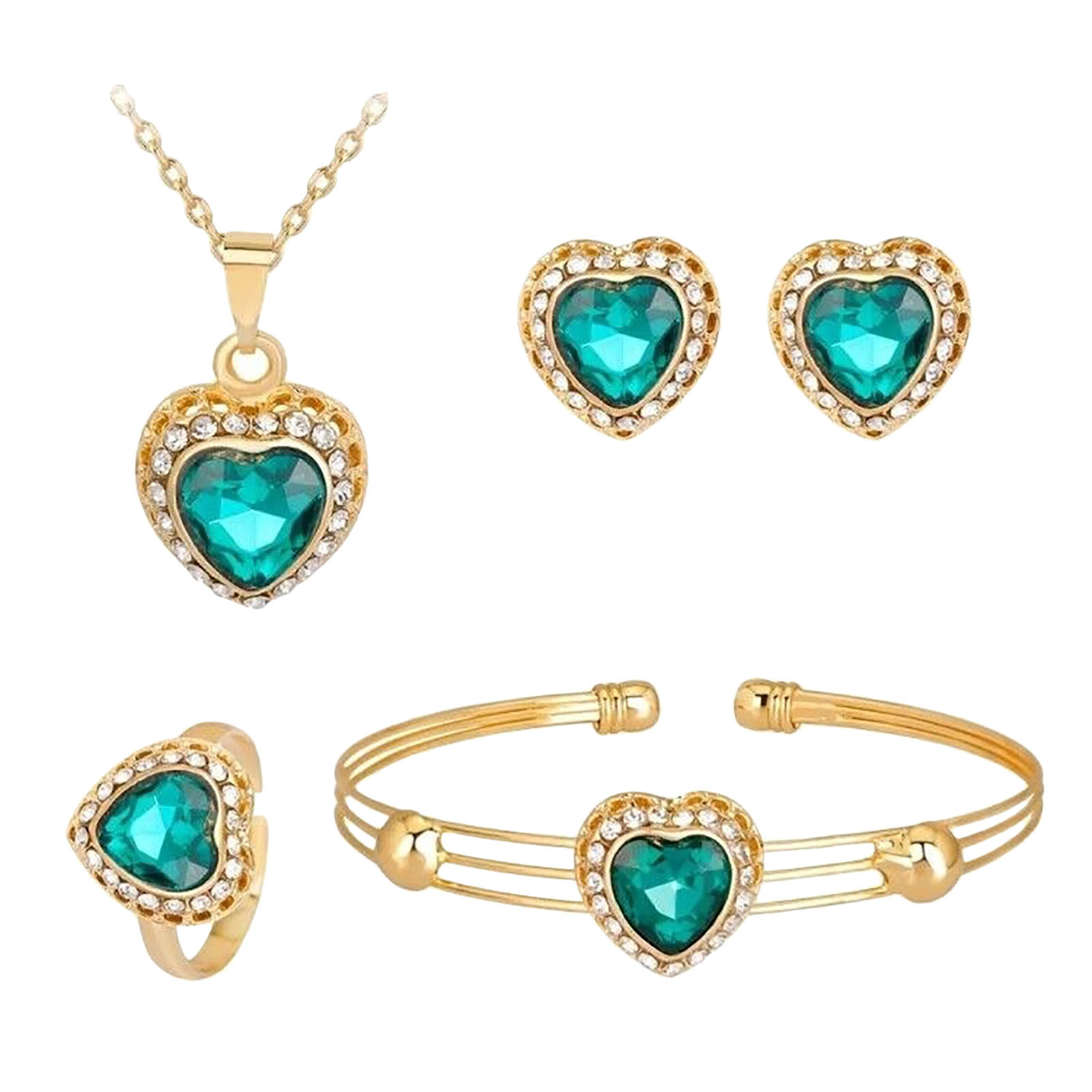 thumbnail image 2 of Cuatro piezas Set Collar Pulsera Piedra Preciosa Anillo Aleación Pendiente Juegos de Joyas, 2 of 2